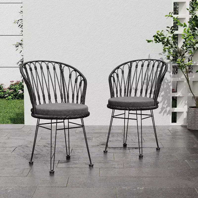 MAYEERTY Set of 2 Chairs With 2 Gray Cushions Comfortable Seating for Living Room Dining Room