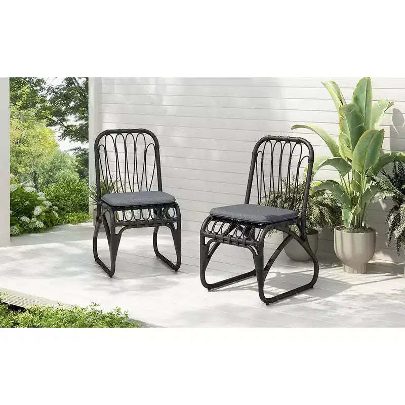 MAYEERTY Set of 2 Outdoor PE Wicker Dining Chairs With Washable Cushion Gray Rattan for Patio Garden