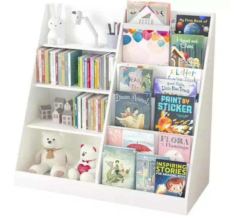 Kids Bookshelf and Toy Storage Organizer, Children Bookcase for Kids Rooms, Multifunctional 4 Tier Wooden Kids Book Shelf