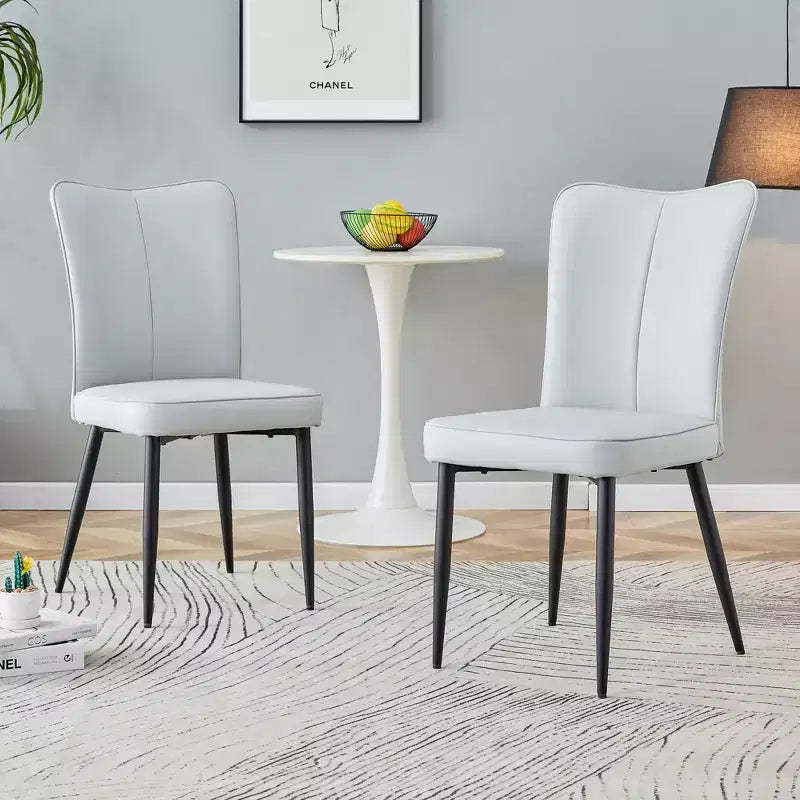 Dining Chairs Set Of 2, PU Leather Backrest & Upholstered Seat Cushions & Black Metal Chair Legs, for Restaurants, Bedrooms, Living Rooms