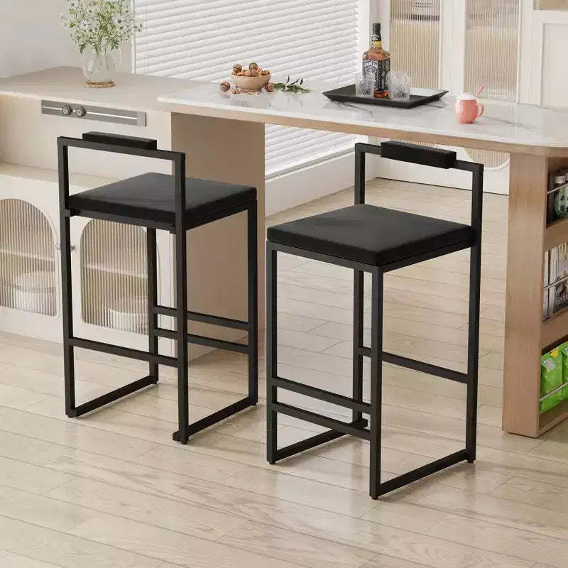 MAYEERTY Set of 2 Modern Velvet Upholstered Bar Stools Counter Height With Footrest Back Support Black for Kitchen