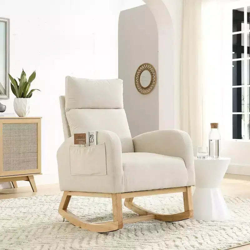 Acekool Boucle Rocking Chair - Plush Glider with Side Pockets & High Back