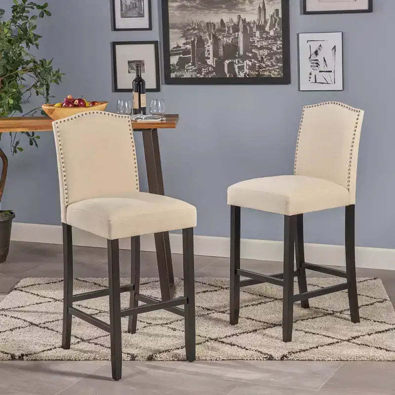 Christopher Knight Home Leona Upholstered Bar Stools with Nailhead Trim and Arched Back (Set of 2)