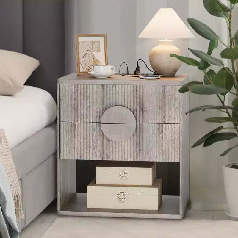 Density Board Bedside Table with Wave Pattern, Durable Construction, Modern Design, Space-Saving, Easy Assembly