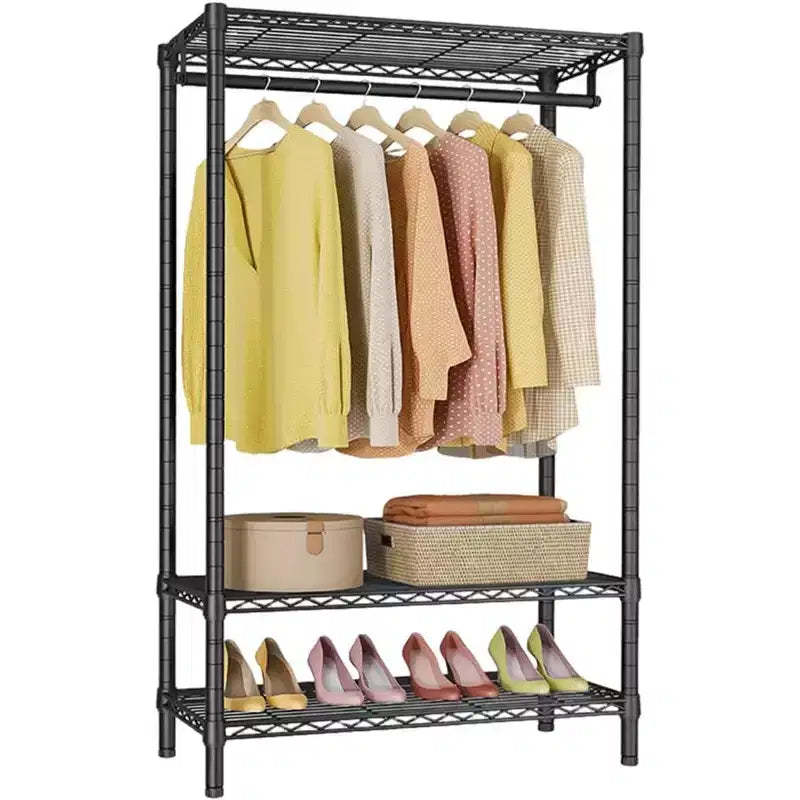 Clothes Rack,Heavy Duty Garment Rack with Shelves with 2 Shelves And 1 Hang Rod,Metal Portable Freestanding Closet Organizer