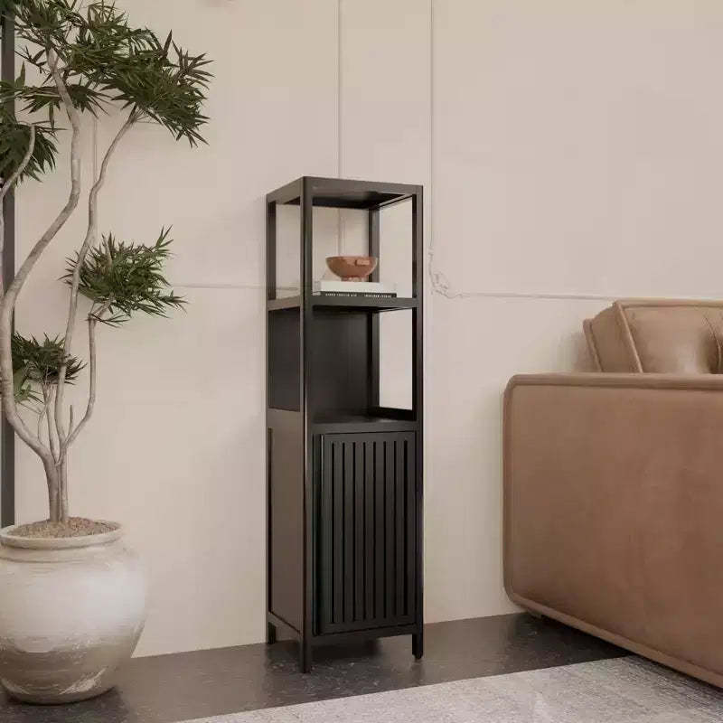 GDFStudio Berton Modern 52 Bamboo Linen Tower Storage Cabinet with Shelves and Door