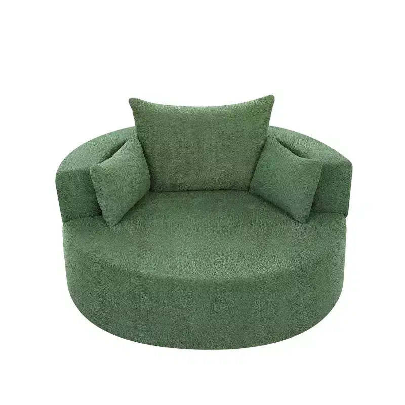 Dovelina Comfy Cloud Chair Swivel Barrel Round Sofa Chair with 3 Pillows-White