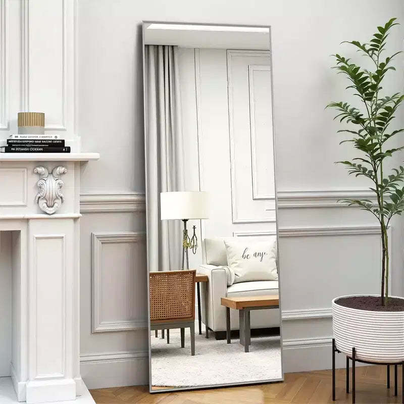 PexFix 21 in. W x 64 in. H Rectangular Metal Framed Full Length Wall Mirror Free Standing Mirror in Silver