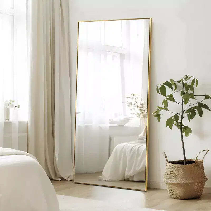 PexFix 59x28 Aluminum Fine Edge Right Angle Rectangle Full Length Mirror-With Stand