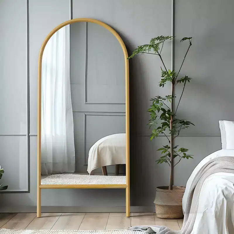 PexFix 31 in. W x 71 in. H Ladder-Style Arched Solid Wood Framed Mirror in Brown