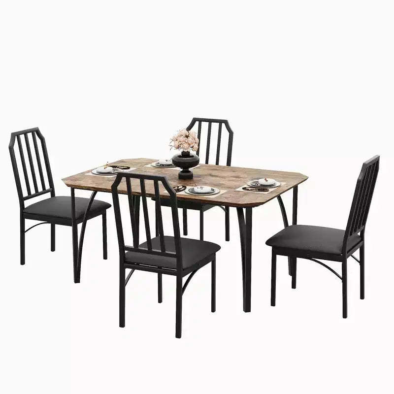 Dining Table and Chairs Set - Modern Dining Furniture, Comfortable Dining Chairs, Stylish Cut Corner Design, Durable MDF Construction