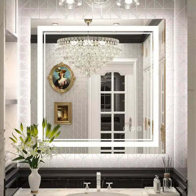 Maxax Modern Frameless Anti-Fog LED Lighted Dimmable Wall Mounted Bathroom Vanity Mirror