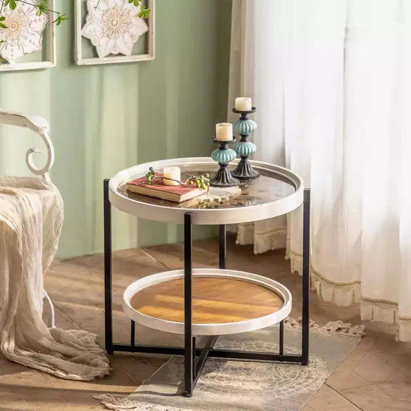 Maxax 2-Tier End Table with Storage, Glass Tray Top Frame Side Table for Bedroom Home Decor, Patio