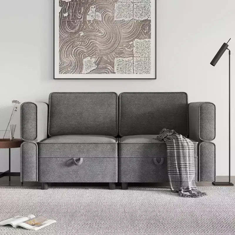Sectional Sofa with Storage Ottoman - Adjustable L-Shaped Couch for Living Room (Chenille Fabric)