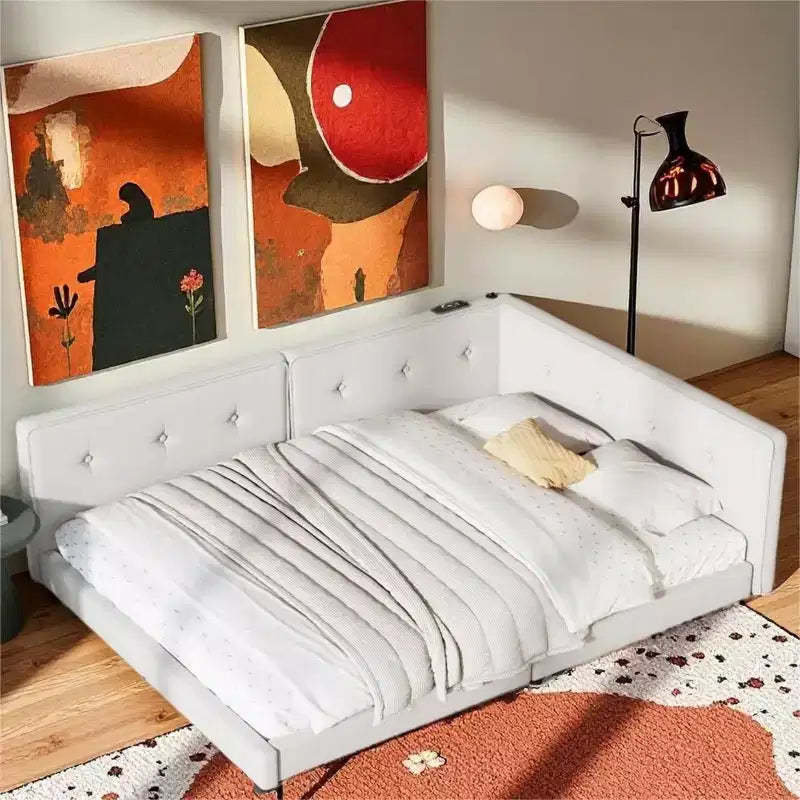Merax Stylish Upholstered Platform Daybed with Tufted Detail & Built-In USB Ports