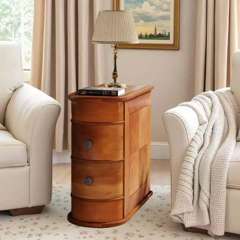 Wood Tall End Table Narrow Side Table Nightstand with 2 Drawers