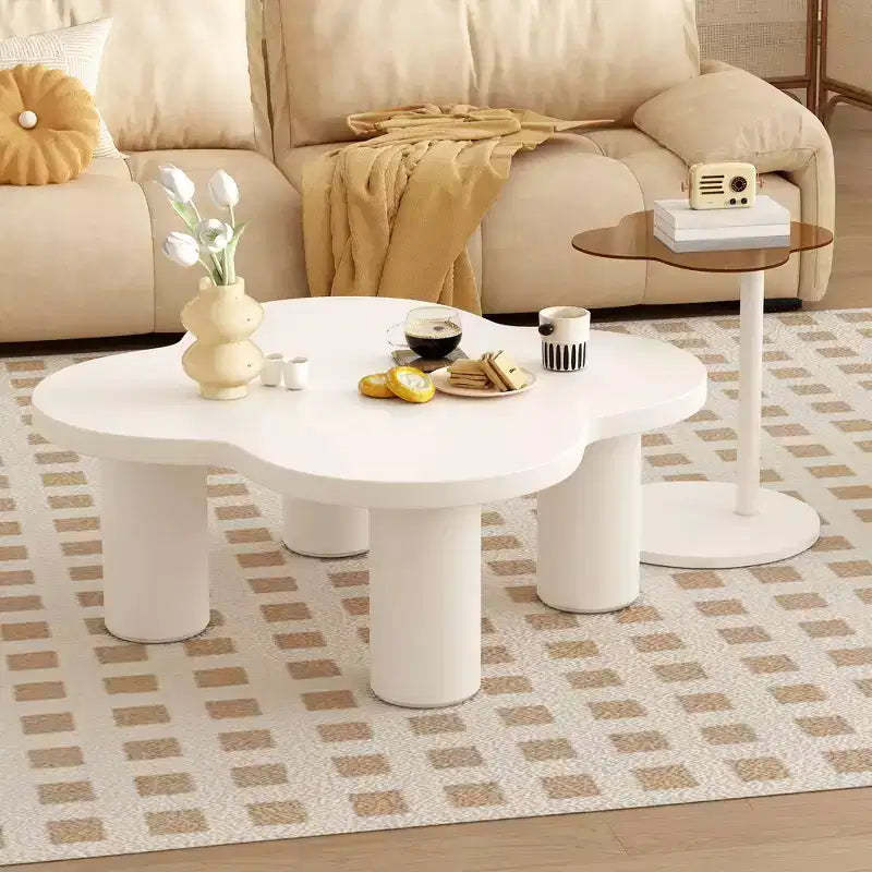 Okak Modern Coffee Table Set of 2, Sculptural Roman Column Base & Glass Top Side End Table, Irregular Center Table for Living Room