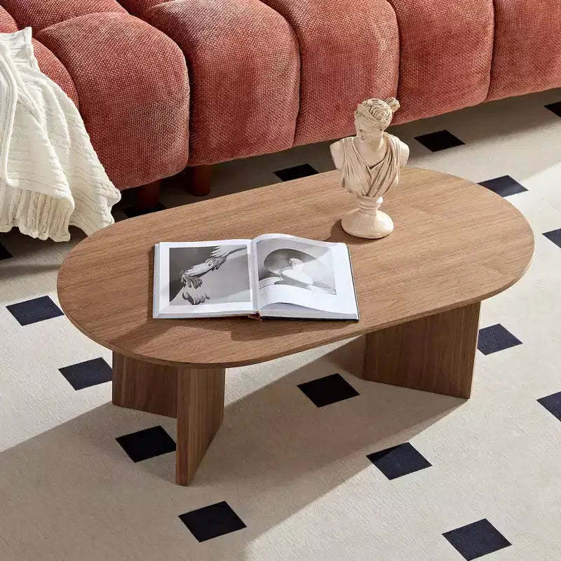 Okak 39L Modern Oval Coffee Table, Small Center Table with Sturdy Pedestal Base, Space-Saving Apartment Size for Living Room & Bedroom