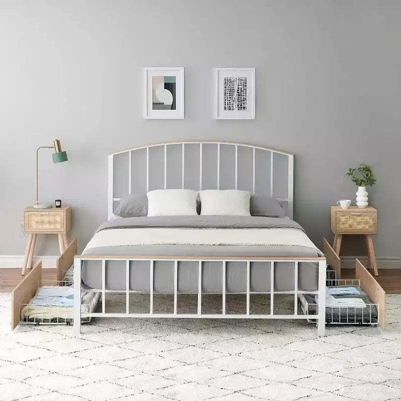 Full Size Bed Frame with 4-Tier Storage, Space-Saving, Headboard and Footboard, Sturdy Metal Slats, Easy Assembly, No Box Spring Needed