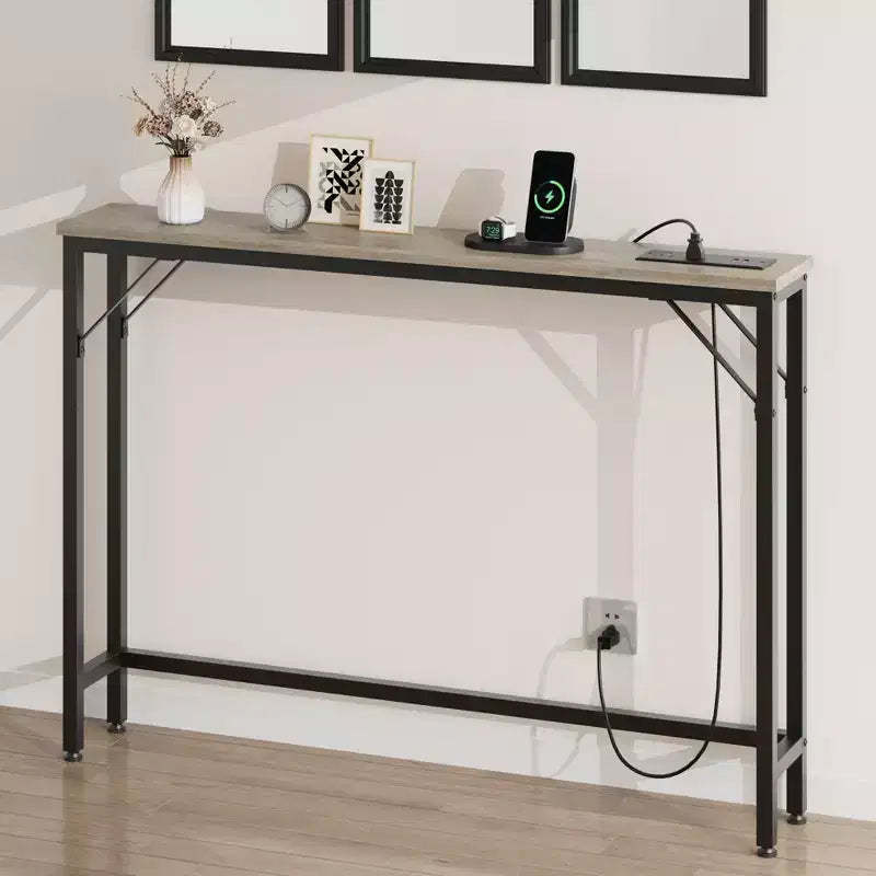 39.3 Entrance Table with Power Outlets USB Ports Station, Behind Couch Table, Grey
