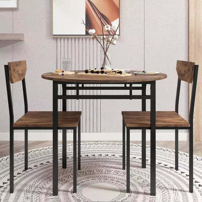 Whisen 3-Piece Round Dining Set with Drop Leaf & 2 Chairs - Black & Brown