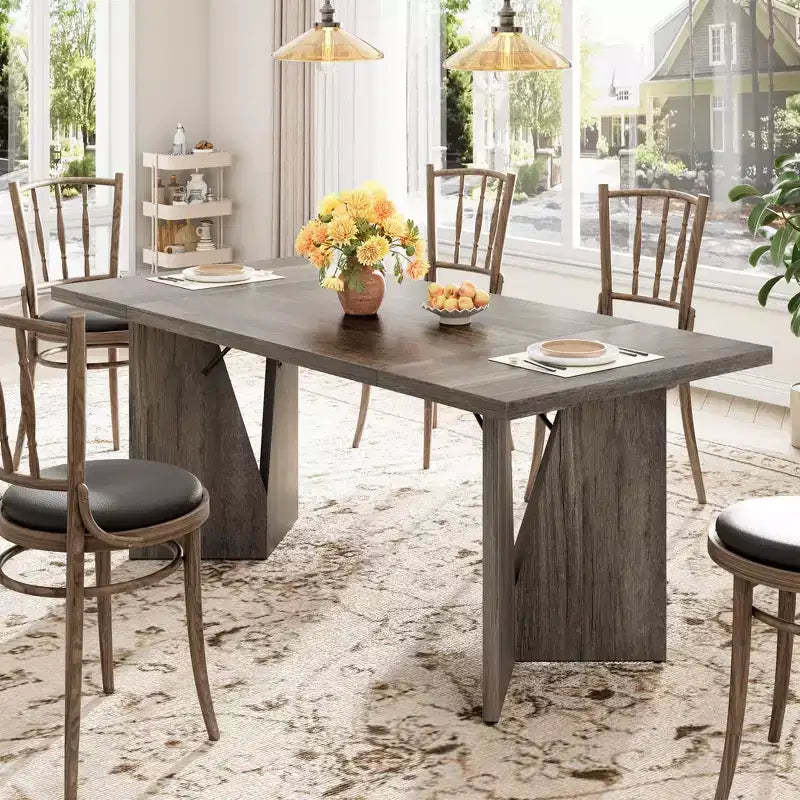 70.9'' Dining Table for 6, Farmhouse Rectangular Kichen Table with Sturdy Frame, Wooden Thickened Long Desk