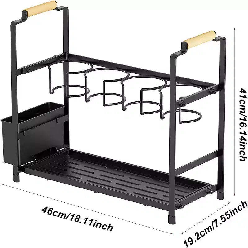 Water Bottle Organizer Holder, Double Layer Water Bottle Organizer Rack Carbon Steel Cup Storage Drying Rack With Tray for Kitchen Tabletop Cabinets