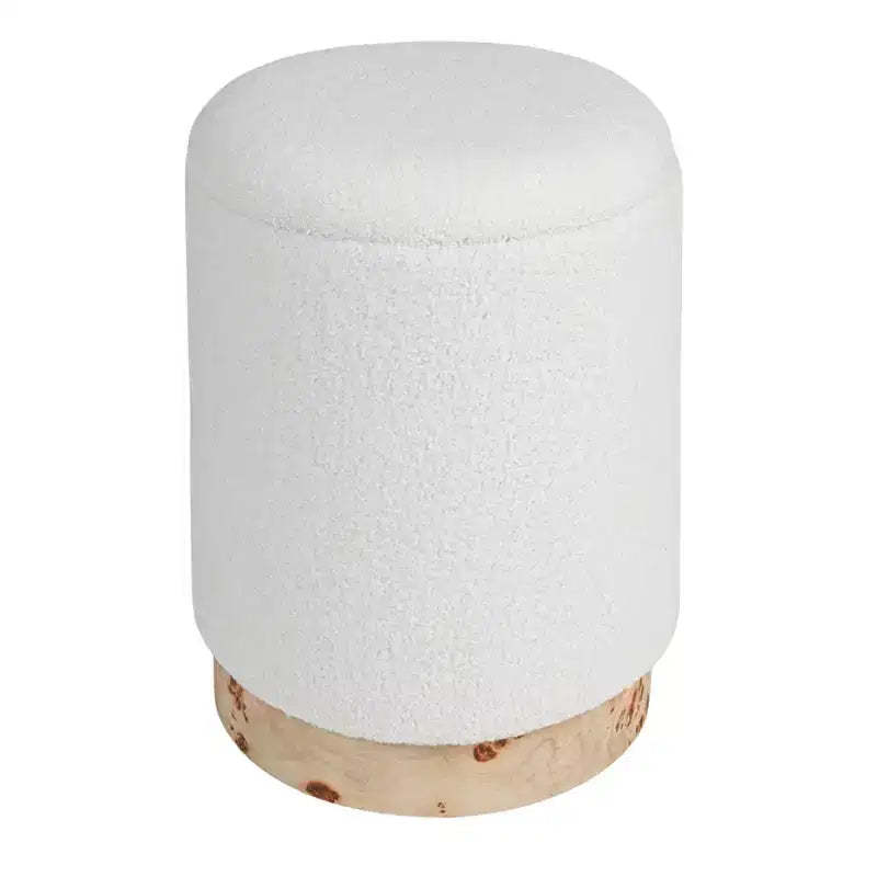 Storied Home Round Boucle Upholstered Storage Stool with Removeable Lid, Cream