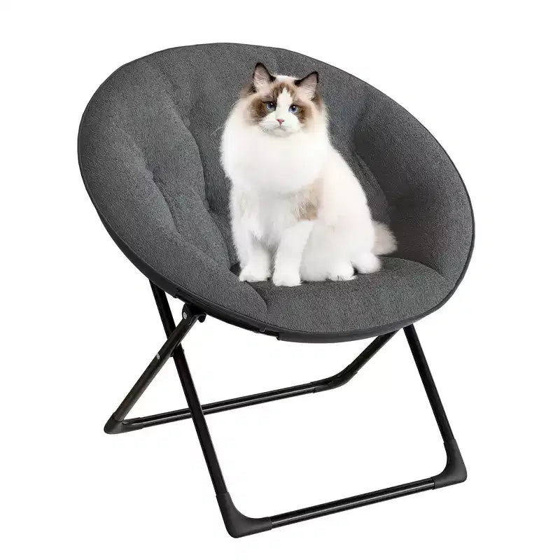 Indoor leisure chair, soft imitation leather plush folding moon chair, metal frame flying saucer chair, suitable for bedroom living room dormitory