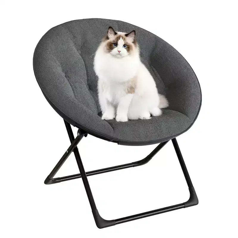 Indoor leisure chair, soft imitation leather plush folding moon chair, metal frame flying saucer chair, suitable for bedroom living room dormitory