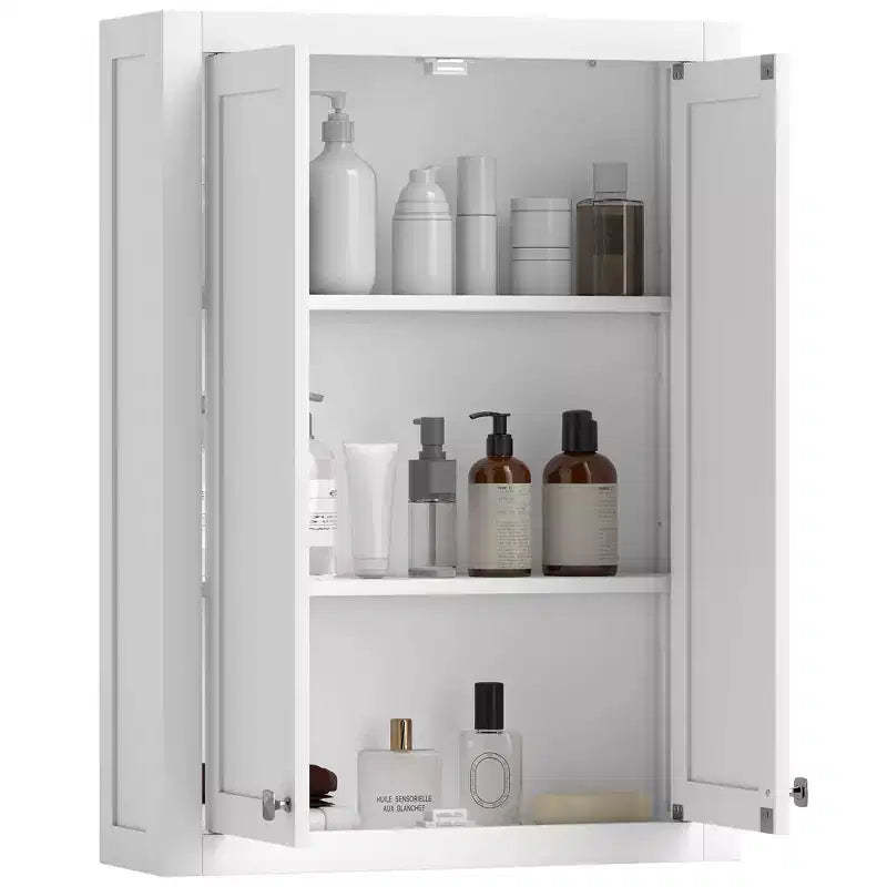HOMCOM Bathroom Wall Cabinet, Modern Medicine Cabinet Wall Mounted, Over The Toilet Space Saver with 2 Doors and 2 Adjustable Shelves, White
