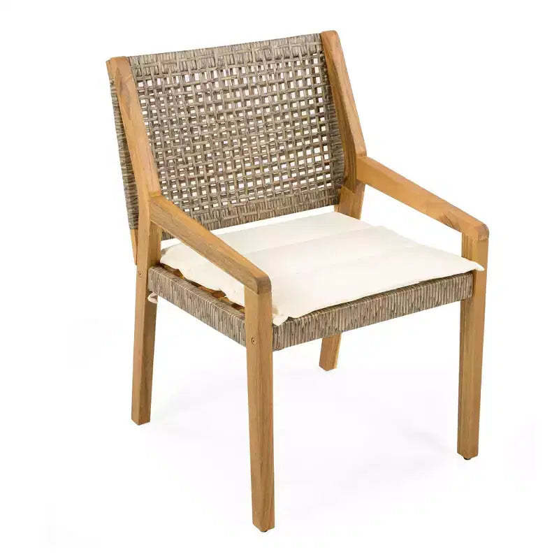 NAYSAYE Patio Dining Sets Outdoor Acacia Wood Wicker Dining Chairs with Cushions for Garden Patio, Brown and Teak, 23.5*21.25*32