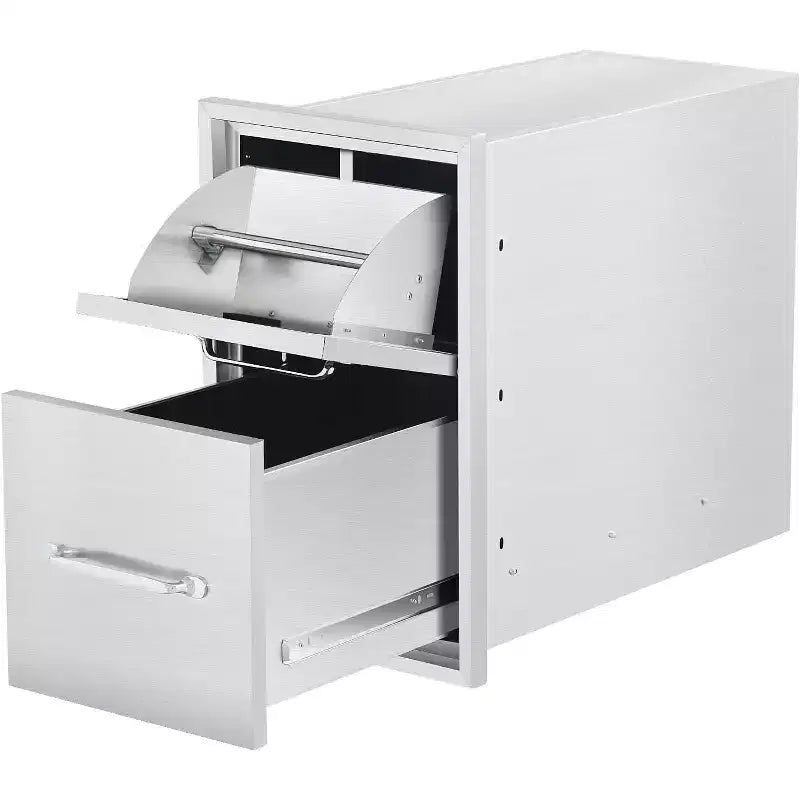 16W x 21H x 23D Inch Outdoor Kitchen Stainless Steel Double Access Drawers with Paper Towel Holder Combo for BBQ Island or Grill Station