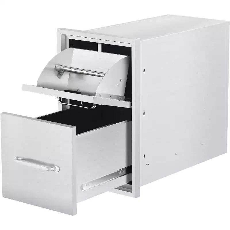 16W x 21H x 23D Inch Outdoor Kitchen Stainless Steel Double Access Drawers with Paper Towel Holder Combo for BBQ Island or Grill Station