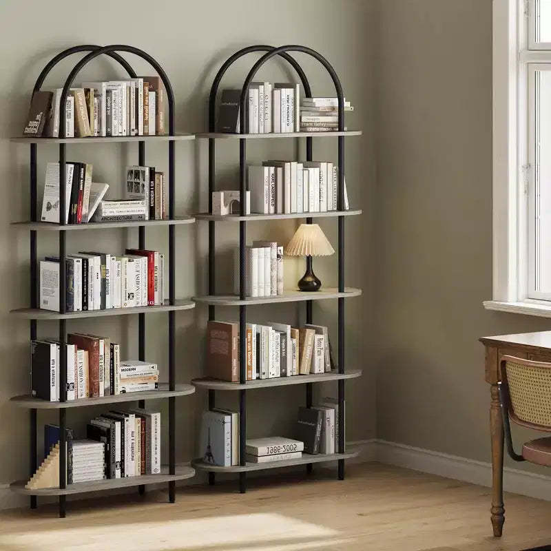 Bookshelf for Living Room - 71 Arched 5-Tier Bookcase with Metal Frame, Freestanding Storage Shelf for Bedroom, Office