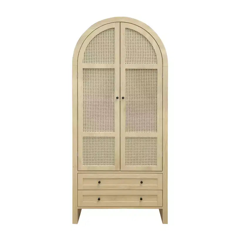 Vatros 71 Arched Kitchen Pantry Cabinet with Rattan Doors