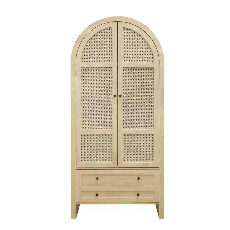 Vatros 71 Arched Kitchen Pantry Cabinet with Rattan Doors