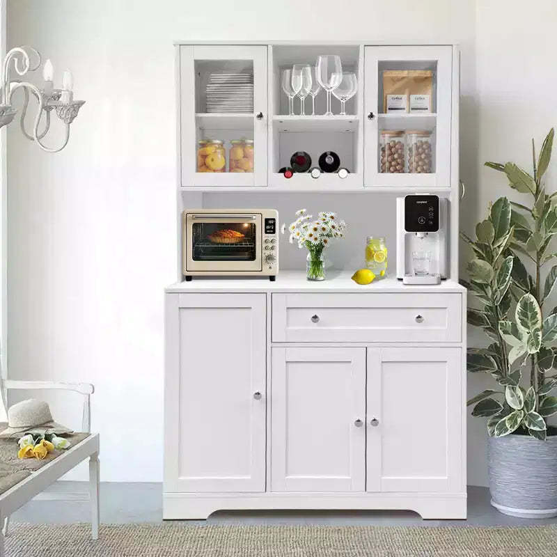 68 Inch Kitchen Pantry Cabinet, Freestanding Kitchen Hutch Cabinet with Wine Rack, Drawer and Door Shelves