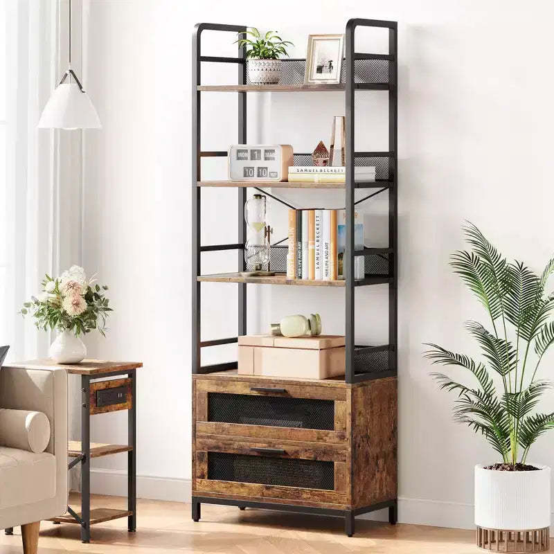 Industrial Bookcase with 4 Tiers Open Storage Shelves Rustic Bookshelves