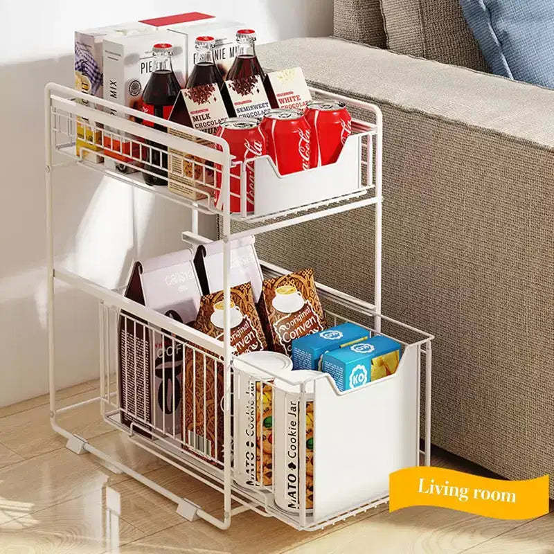 Under Sink Storage with 2 Sliding Drawers, Durable Carbon Steel Organizer for Kitchen & Bathroom