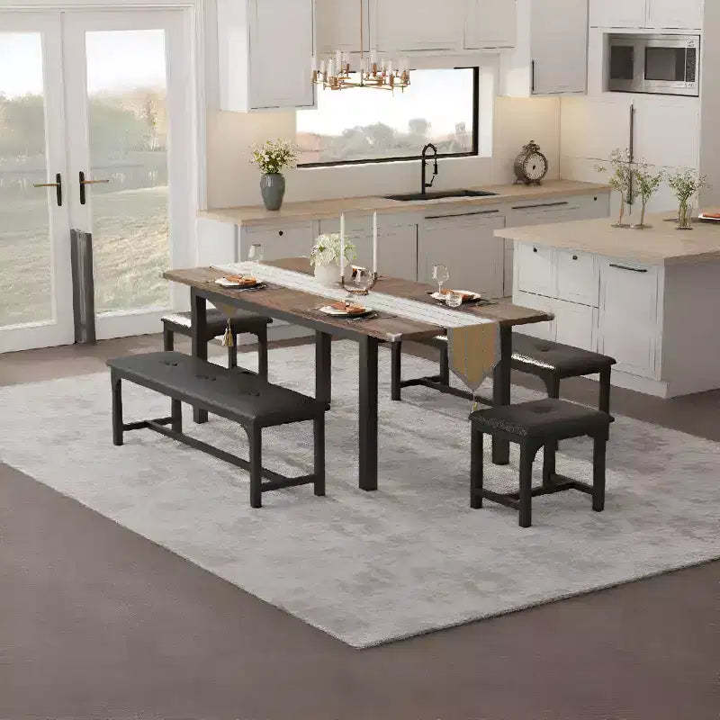 Extendable Rectangular Dining Table for 6, Modern Farmhouse Large Kitchen Table with Metal Legs, Space-Saving Dining Room Furniture for Apartments