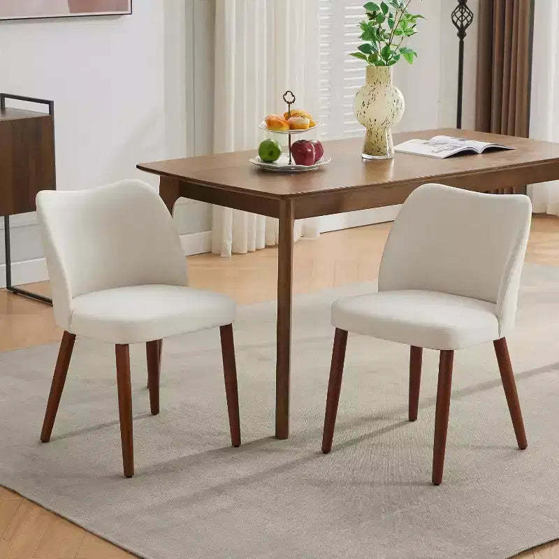 Dining Chair Set of 2, Linen Upholstered Kitchen Chair with Sold Wood Legs, Wing Backrest, for Dining Room, Living Room
