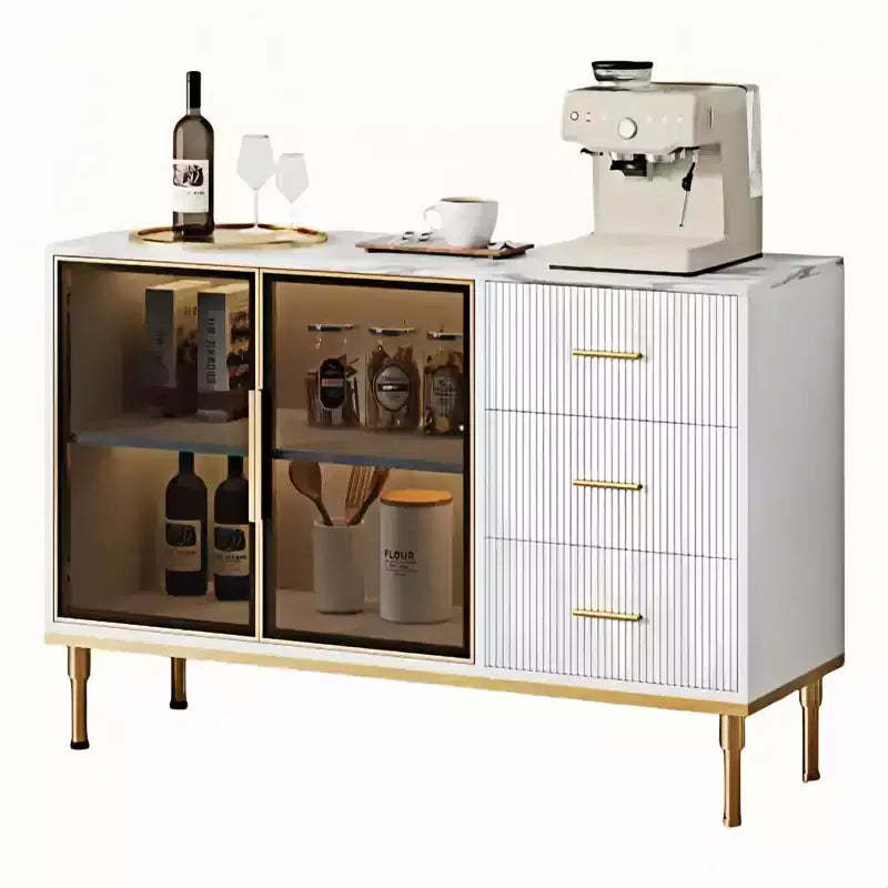 GustoWave Buffet Sideboard Cabinet with Storage, 46.4 Large Fluted Kitchen Sideboard Cabinet with 2 Glass Doors 3 Drawers and Shelves, Buffet Table