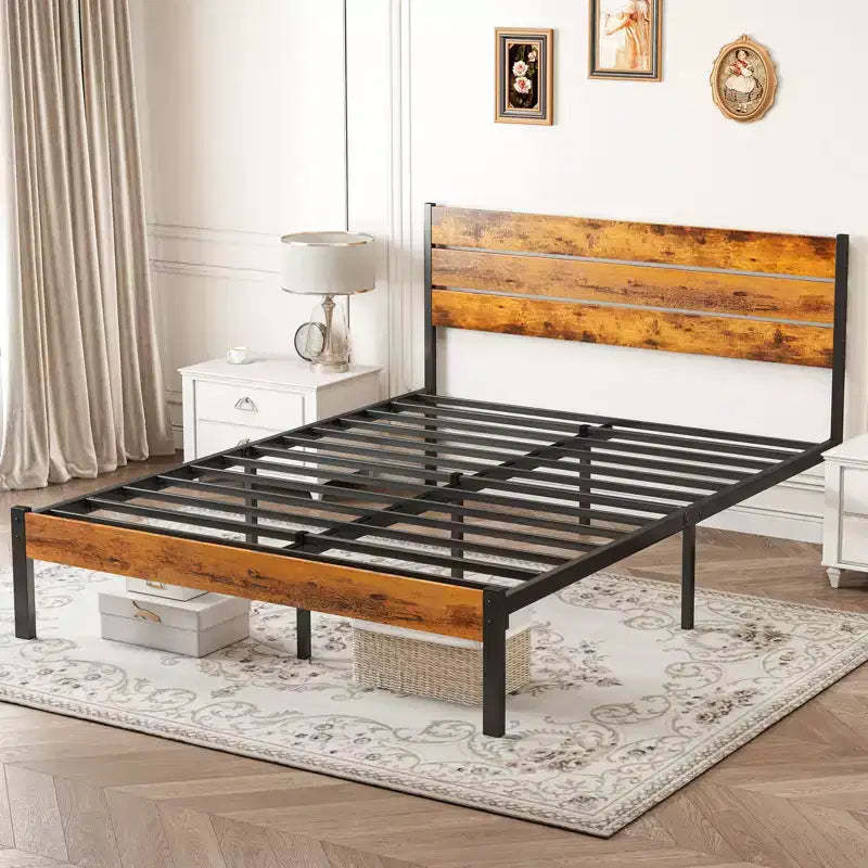Alvantor Metal Platform Bed Frame with Headboard and Footboard 800LBS Support Wooden Slats No Box Spring Needed Storage Queen