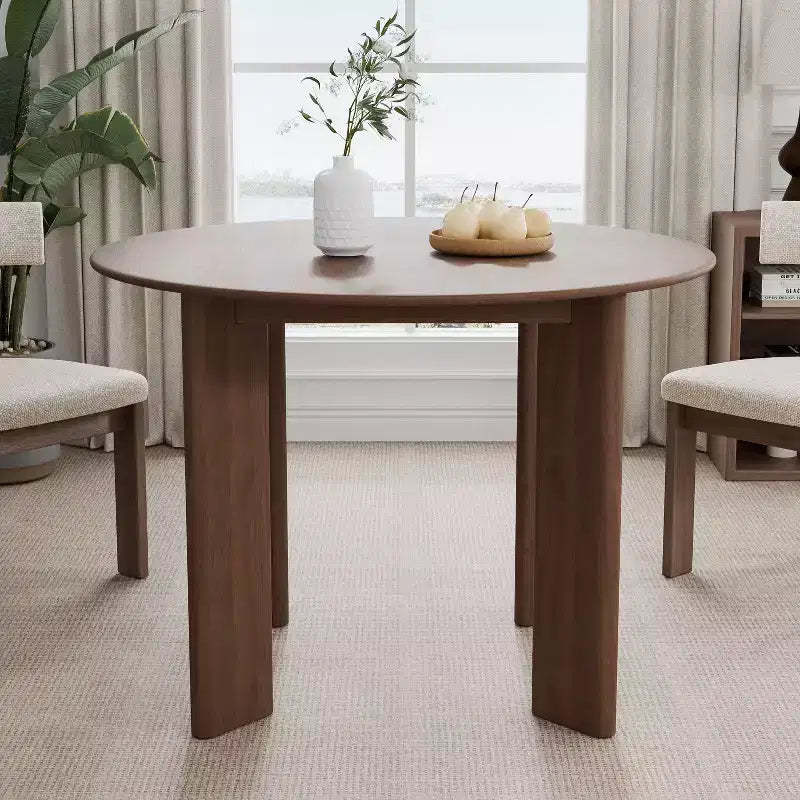 PexFix 42 Walnut Solid Wood Farmhouse Dining Table Round Wood Top for Modern Dining Rooms & Family Gatherings