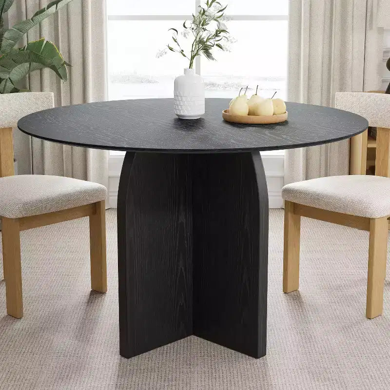 PexFix 45 x45 Solid Wood Round Dining Table with Black Finish and Elegant Arched Legs for Modern Dining Rooms & Kitchens