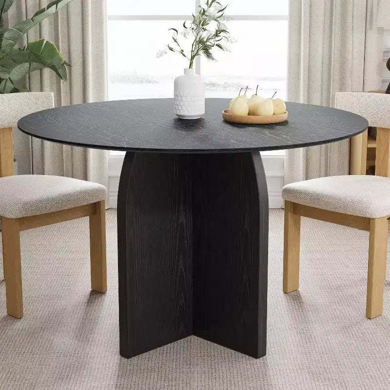 PexFix 45 x45 Solid Wood Round Dining Table with Black Finish and Elegant Arched Legs for Modern Dining Rooms & Kitchens