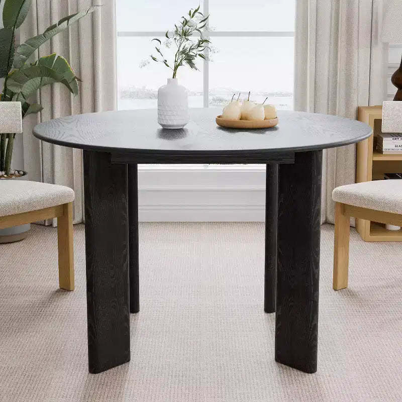PexFix 45 Black Solid Wood Farmhouse Dining Table Round Wood Top for Modern Dining Rooms & Family Gatherings