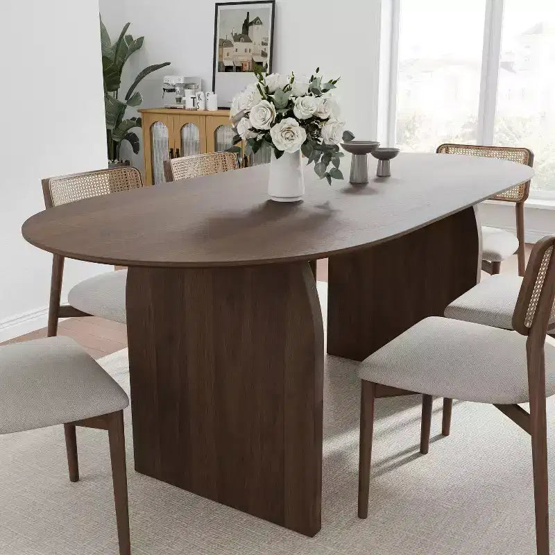 PexFix 67 x 33.5 Solid Wood Dining Table with Arched Legs Oval Kitchen Table Walnut Finish for Dining Room