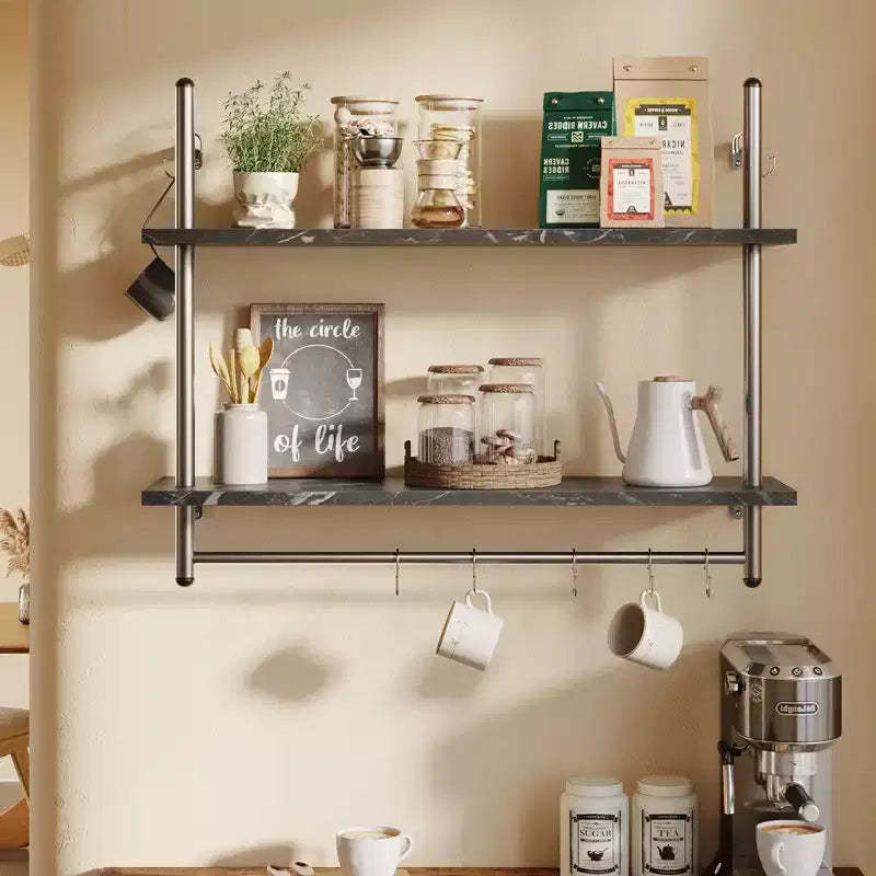 Bestier Industrial 2-Tier Wall-Mounted Bookshelf Plant Stand Shelf Baker's Racks with 8 S-Hooks